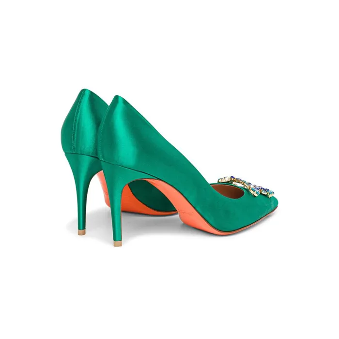 Women Green Satin HighHeel Sibille Pump Santoni Pumps and Heels