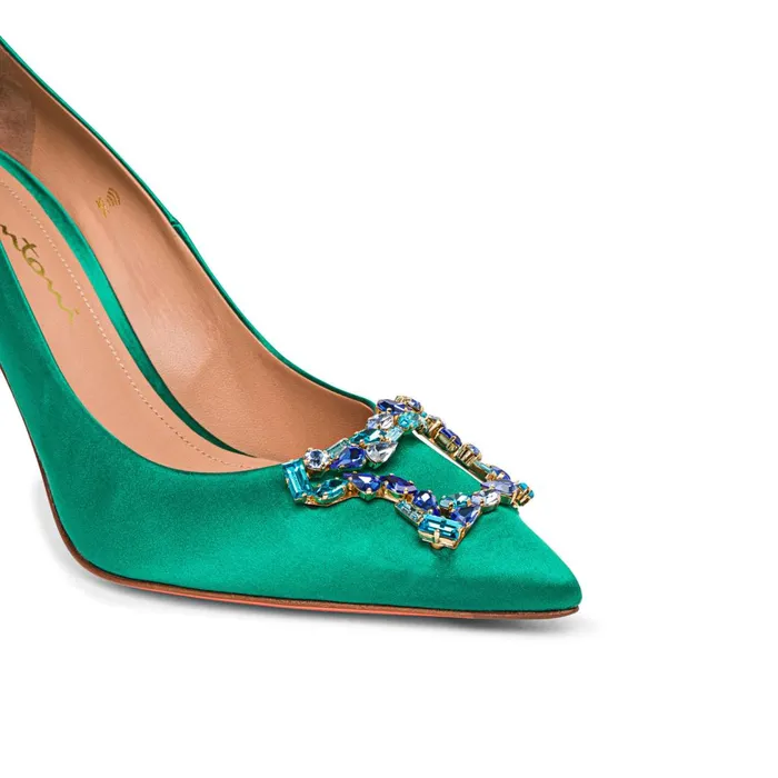 Women Green Satin HighHeel Sibille Pump Santoni Pumps and Heels