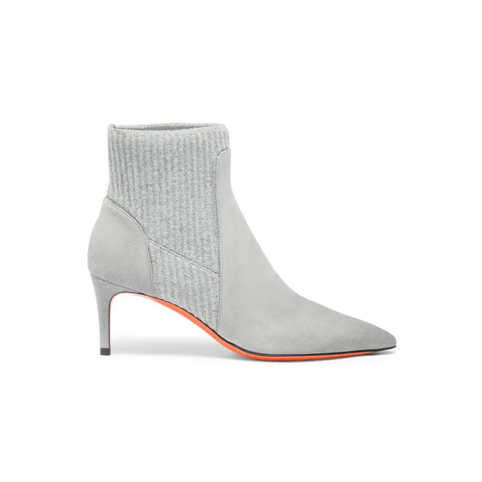 Women Grey Suede MidHeel SockStyle Ankle Boot Santoni Boots and Ankle Boots