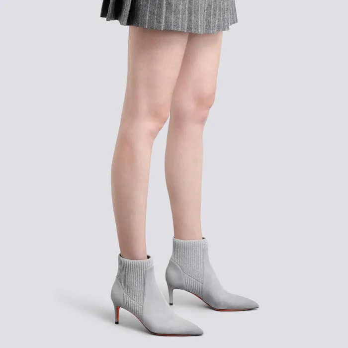 Women Grey Suede MidHeel SockStyle Ankle Boot Santoni Boots and Ankle Boots
