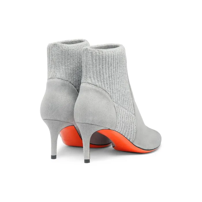 Women Grey Suede MidHeel SockStyle Ankle Boot Santoni Boots and Ankle Boots