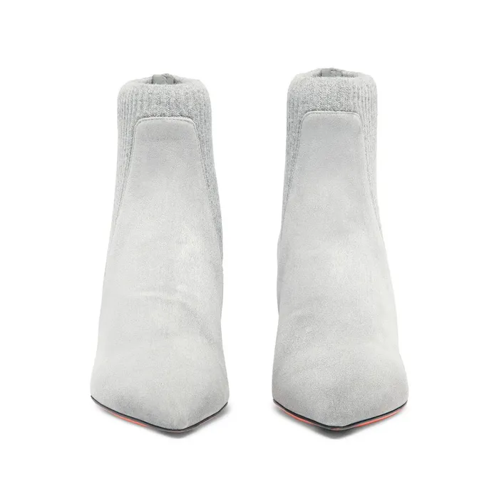 Women Grey Suede MidHeel SockStyle Ankle Boot Santoni Boots and Ankle Boots