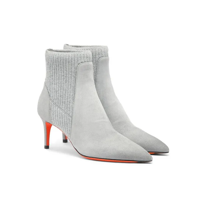 Women Grey Suede MidHeel SockStyle Ankle Boot Santoni Boots and Ankle Boots