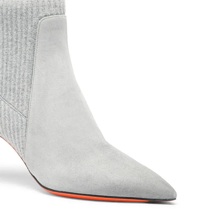 Women Grey Suede MidHeel SockStyle Ankle Boot Santoni Boots and Ankle Boots