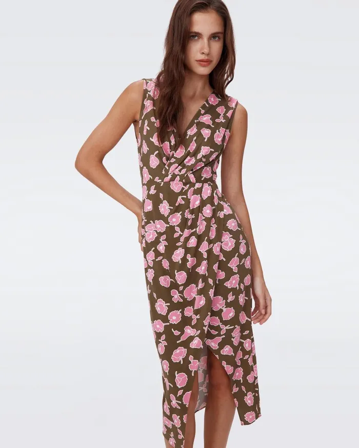 Women Hallie Dress Huge Rose Showers Khaki DVF Dresses