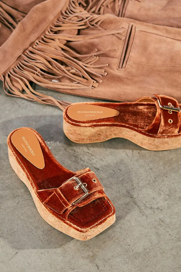 Women Heels Wedges Free People Corrine Velvet Clogs Cuero