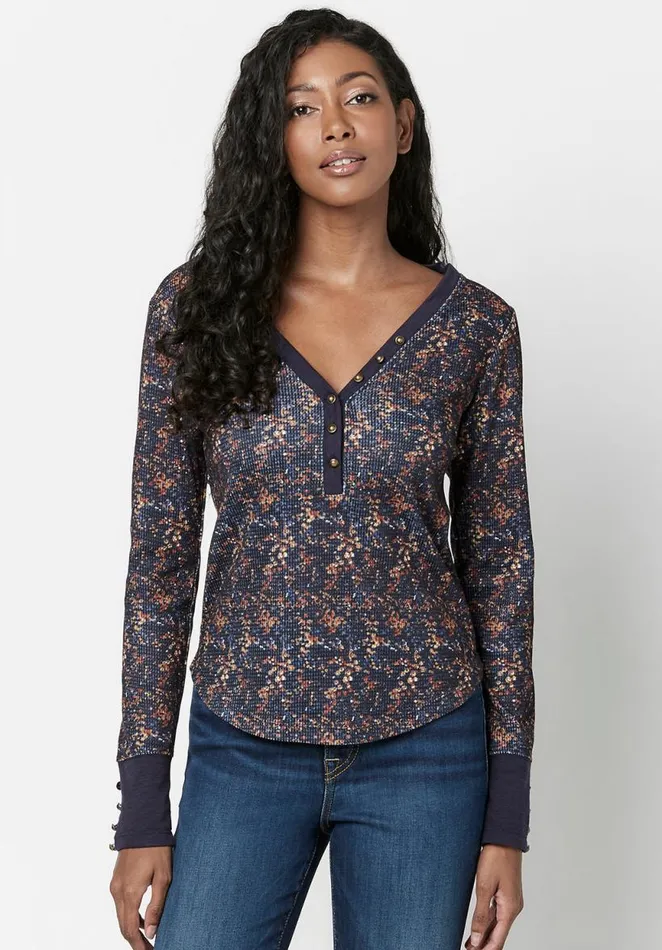Women Henley Nadine Floral Top Midnight Floral Buffalo David Bitton Tops and Tees