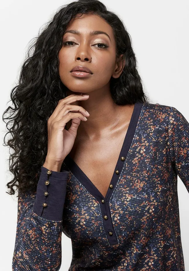 Women Henley Nadine Floral Top Midnight Floral Buffalo David Bitton Tops and Tees