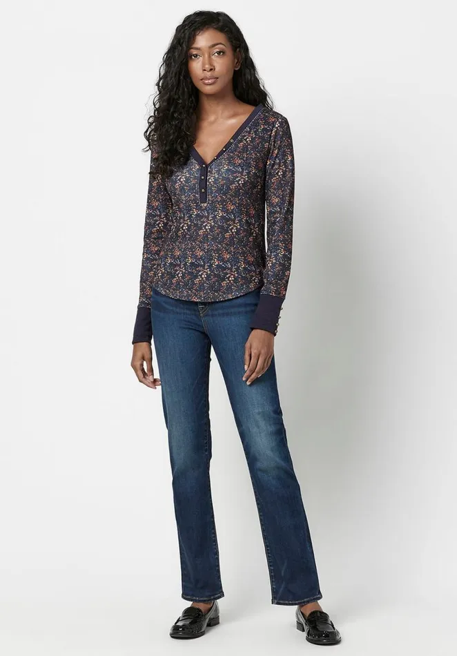 Women Henley Nadine Floral Top Midnight Floral Buffalo David Bitton Tops and Tees
