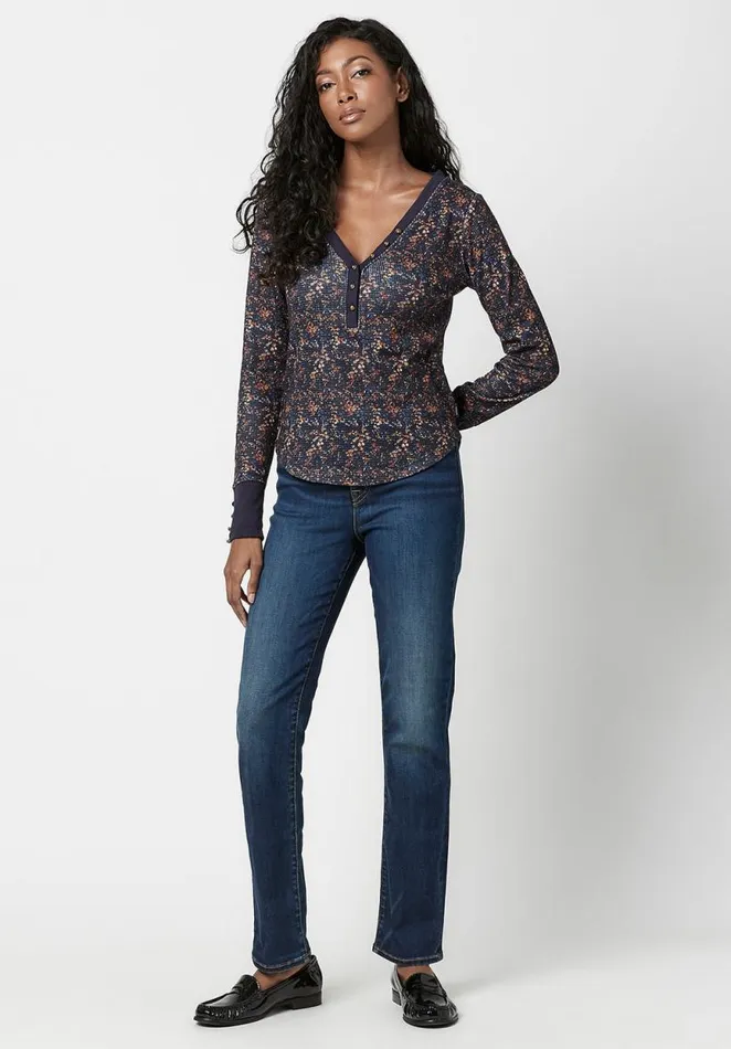 Women Henley Nadine Floral Top Midnight Floral Buffalo David Bitton Tops and Tees