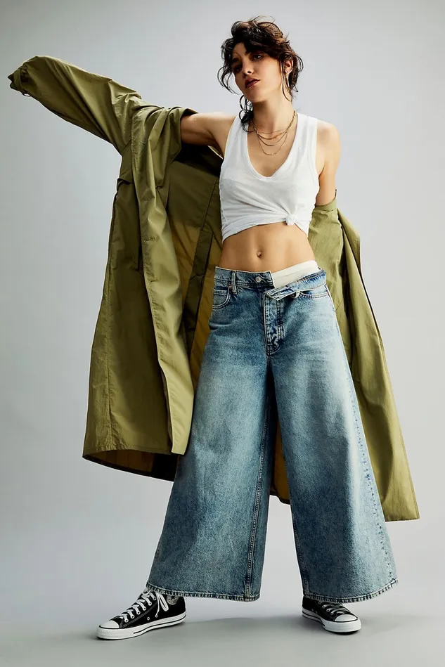 Women HighRise Jeans Free People Landry Wide Leg Jeans Mabel Blue