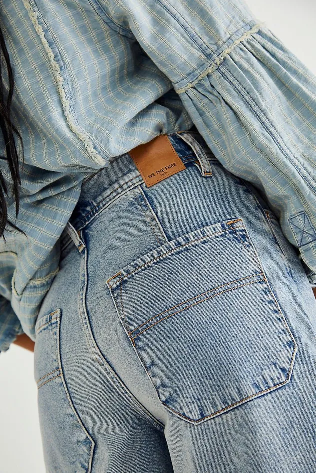 Women HighRise Jeans Free People Landry Wide Leg Jeans Mabel Blue