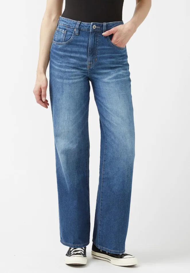 Women High Rise Wide Leg Addie Antique Jeans Indigo Buffalo David Bitton Wide and Balloon Leg Women High Rise Wide Leg Addie Antique Jeans Indigo Buffalo David Bitton Wide and Balloon Leg