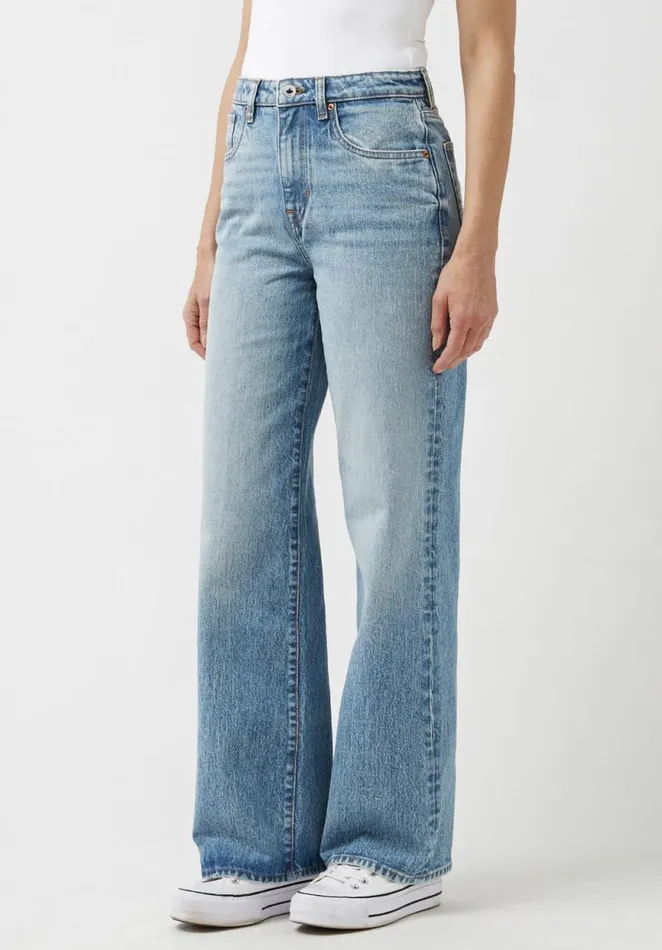 Women High Rise Wide Leg Addie Vintage Feel Jeans Indigo Buffalo David Bitton Wide and Balloon Leg