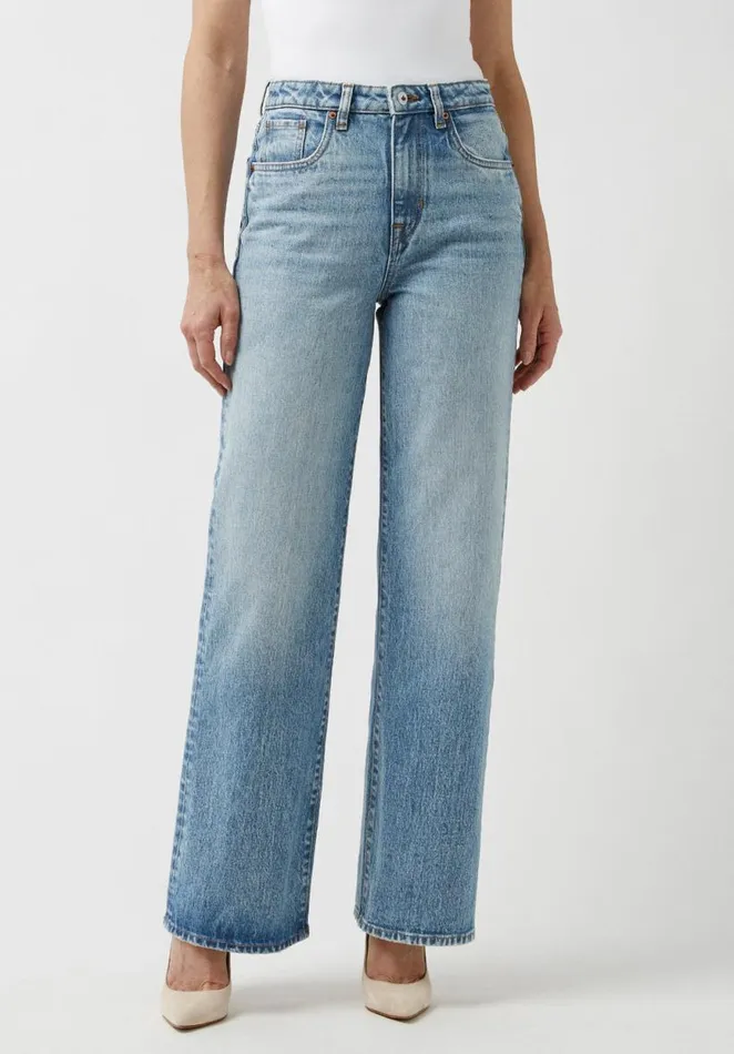 Women High Rise Wide Leg Addie Vintage Feel Jeans Indigo Buffalo David Bitton Wide and Balloon Leg