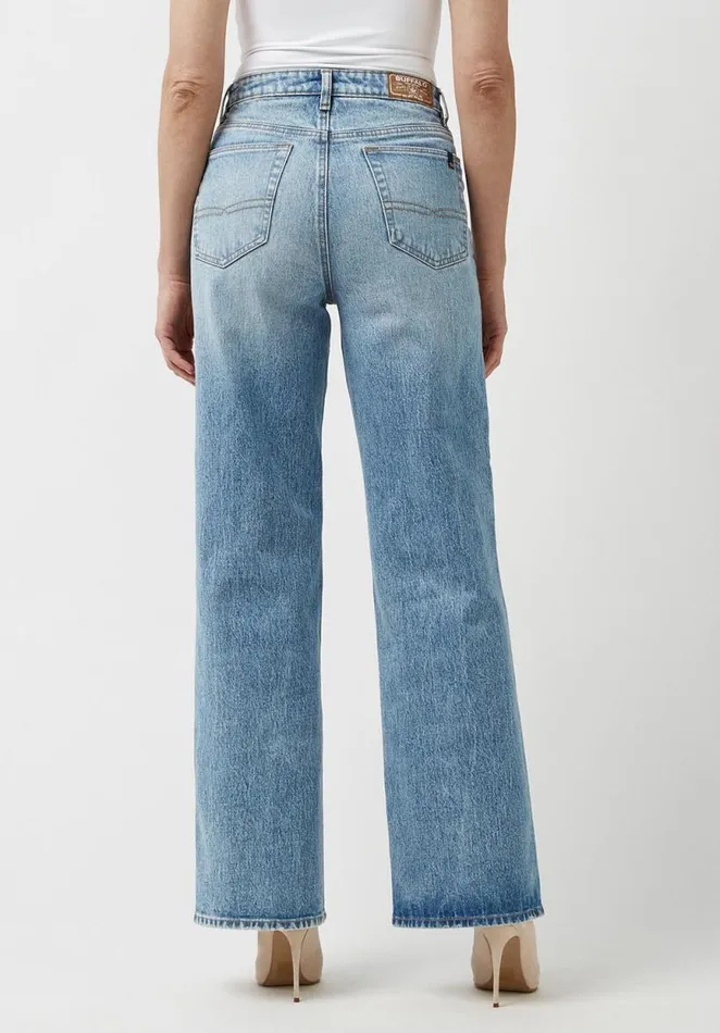 Women High Rise Wide Leg Addie Vintage Feel Jeans Indigo Buffalo David Bitton Wide and Balloon Leg