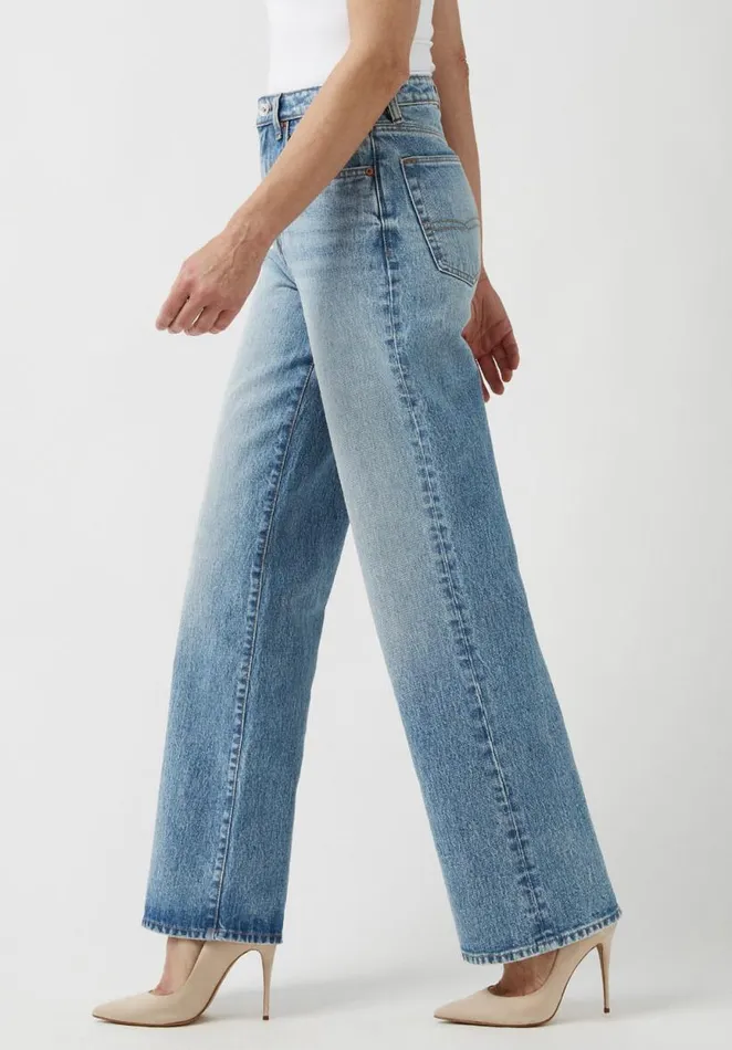 Women High Rise Wide Leg Addie Vintage Feel Jeans Indigo Buffalo David Bitton Wide and Balloon Leg