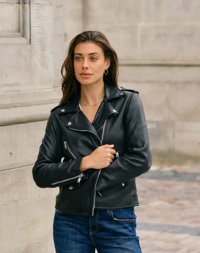 Women Jackets and Coats MOS MOSH MMFrances Biker Leather Jacket Black