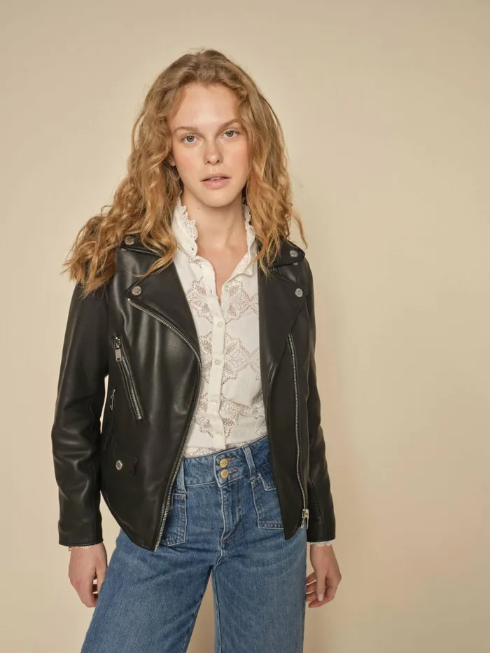 Women Jackets and Coats MOS MOSH MMFrances Biker Leather Jacket Black