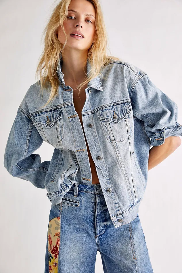 Women Jean Jackets Free People Ksubi Karma Oversized Jacket Light Wash