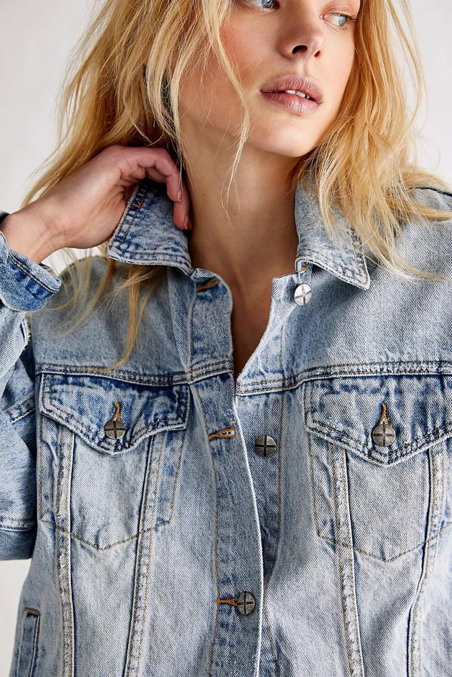 Women Jean Jackets Free People Ksubi Karma Oversized Jacket Light Wash