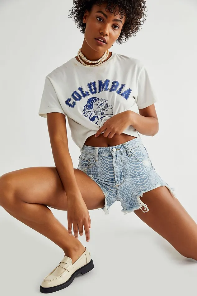 Women Jean Shorts Free People Paloma Medusa Shorts Blue Snake
