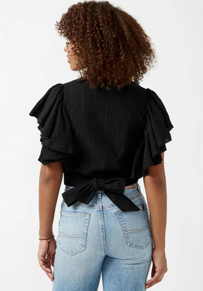 Women Kate Black FrillSleeve Womens Blouse Black Buffalo David Bitton Blouses