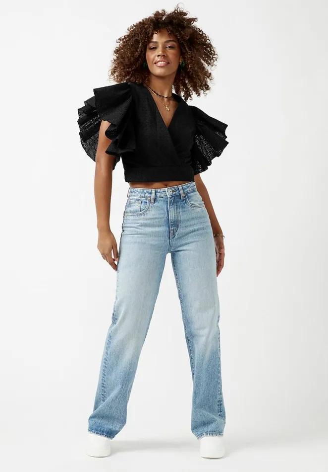 Women Kate Black FrillSleeve Womens Blouse Black Buffalo David Bitton Blouses