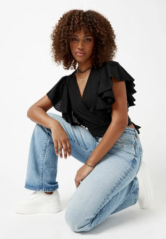 Women Kate Black FrillSleeve Womens Blouse Black Buffalo David Bitton Blouses