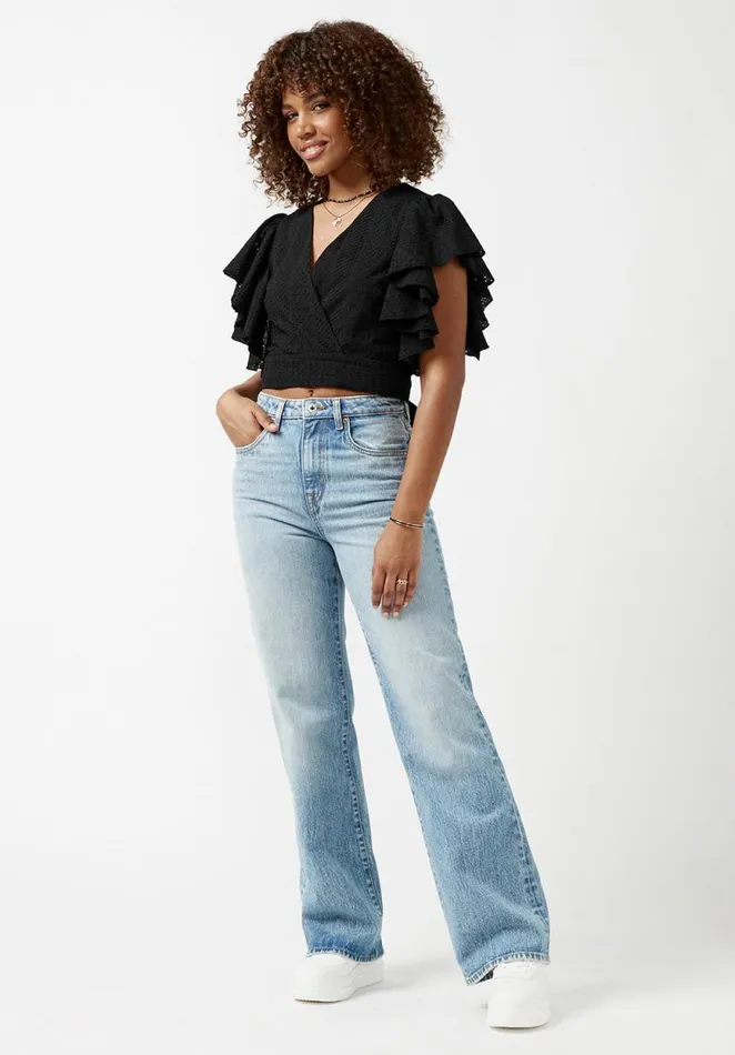 Women Kate Black FrillSleeve Womens Blouse Black Buffalo David Bitton Blouses