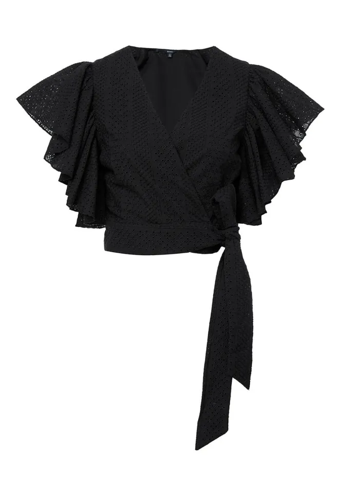 Women Kate Black FrillSleeve Womens Blouse Black Buffalo David Bitton Blouses