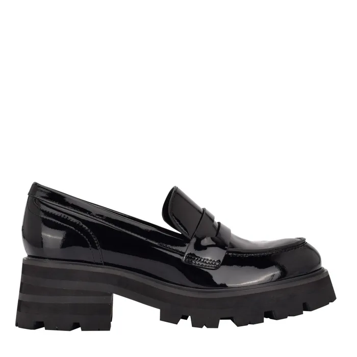 Women Latika Lug Sole Loafer Black Patent Marc Fisher Loafers and Flats