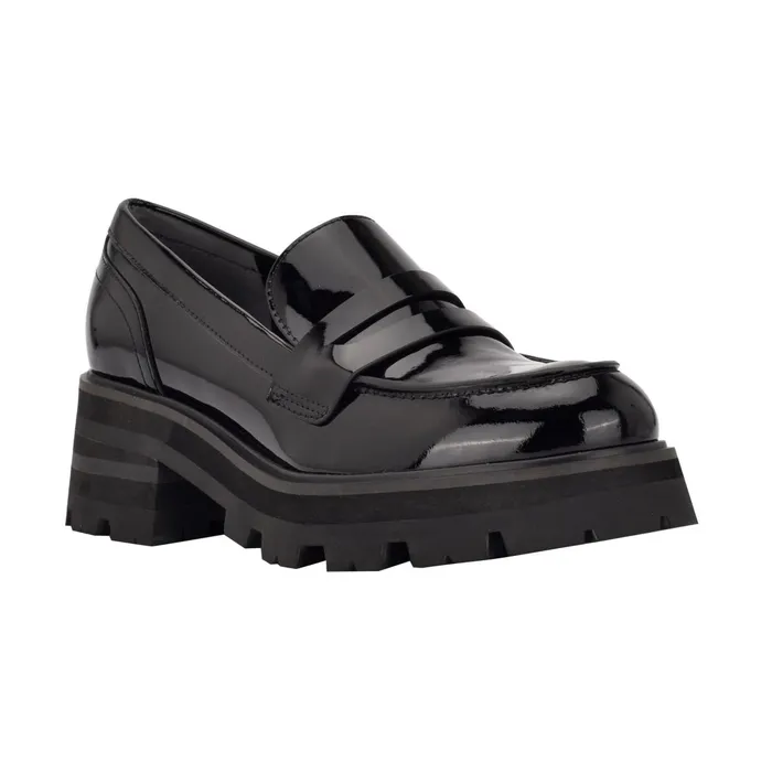 Women Latika Lug Sole Loafer Black Patent Marc Fisher Loafers and Flats
