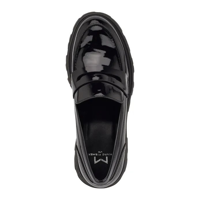 Women Latika Lug Sole Loafer Black Patent Marc Fisher Loafers and Flats