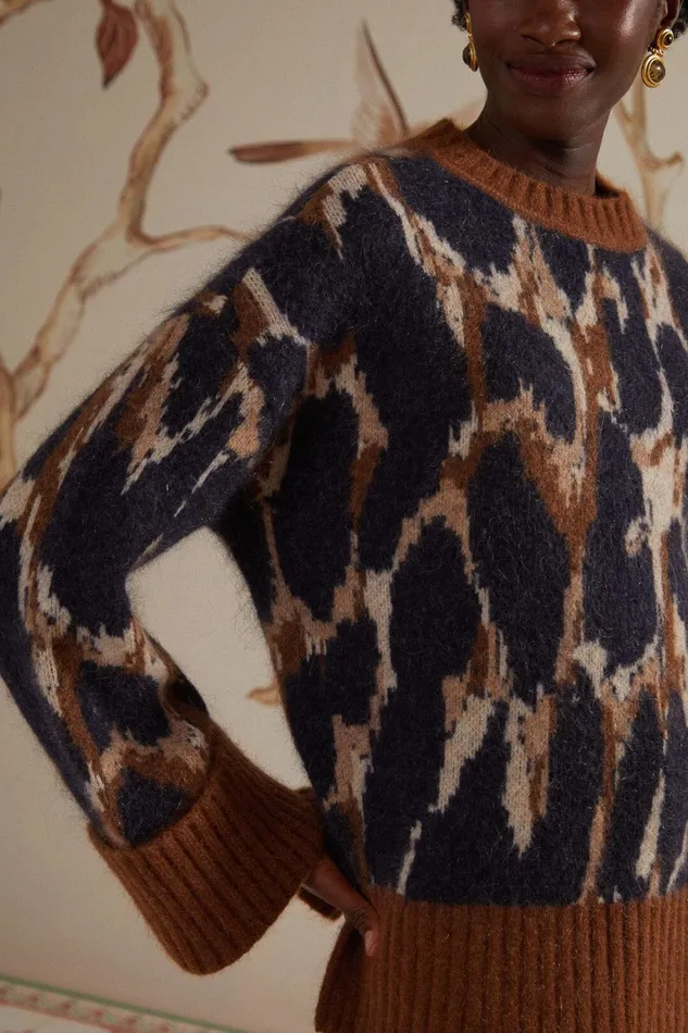 Women Leopard Print Knit Sweater Leopard Skin Beige FARM Rio Sweaters and Sweatshirts