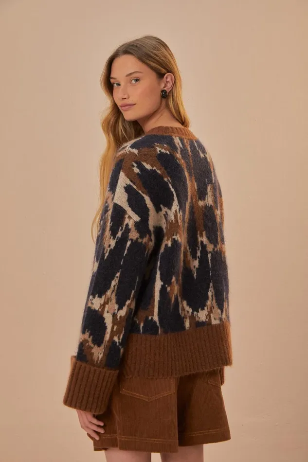 Women Leopard Print Knit Sweater Leopard Skin Beige FARM Rio Sweaters and Sweatshirts
