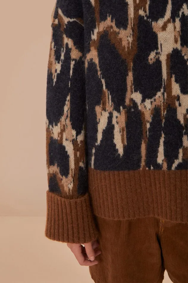 Women Leopard Print Knit Sweater Leopard Skin Beige FARM Rio Sweaters and Sweatshirts