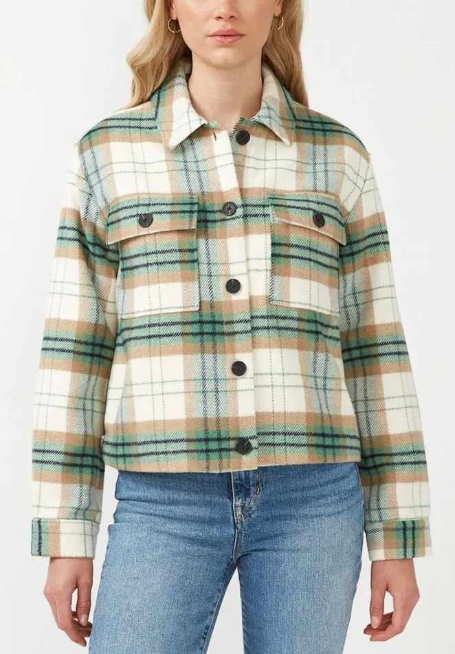 Women Lissandra Cream Green Plaid Women039s Cropped Shacket Crmgrn Plaid Buffalo David Bitton Jackets
