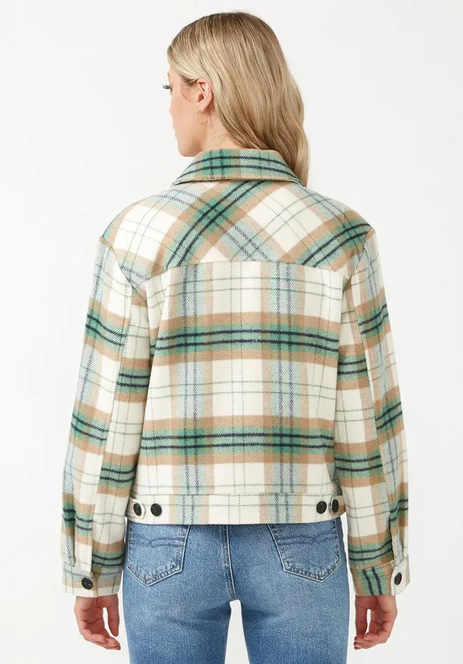 Women Lissandra Cream Green Plaid Women039s Cropped Shacket Crmgrn Plaid Buffalo David Bitton Jackets