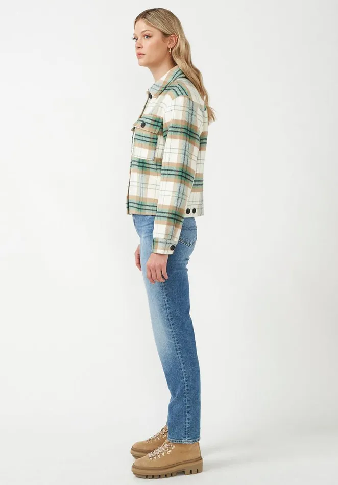Women Lissandra Cream Green Plaid Women039s Cropped Shacket Crmgrn Plaid Buffalo David Bitton Jackets