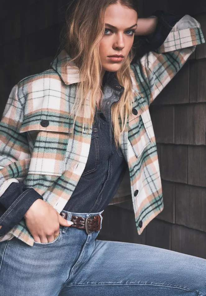Women Lissandra Cream Green Plaid Women039s Cropped Shacket Crmgrn Plaid Buffalo David Bitton Jackets