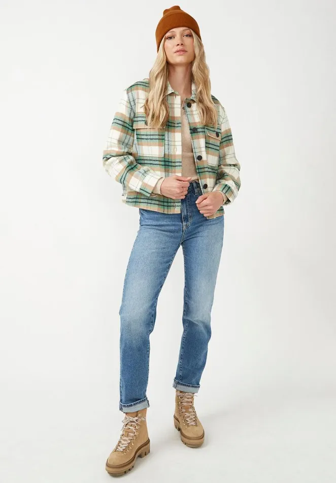 Women Lissandra Cream Green Plaid Women039s Cropped Shacket Crmgrn Plaid Buffalo David Bitton Jackets