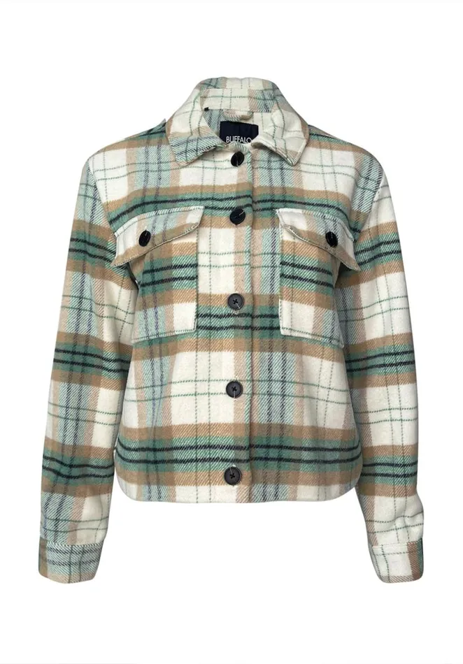 Women Lissandra Cream Green Plaid Women039s Cropped Shacket Crmgrn Plaid Buffalo David Bitton Jackets