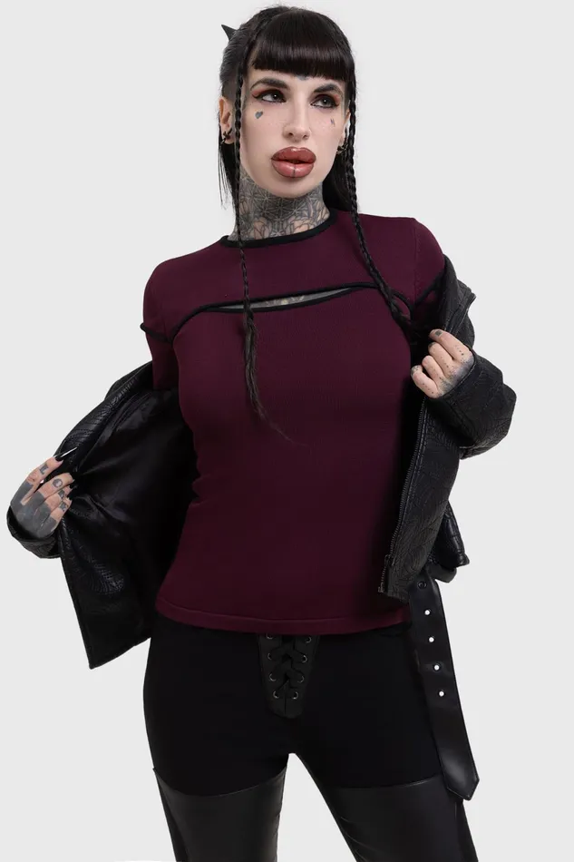 Women Long Sleeves Killstar Abyssal Elegy Knitted Top