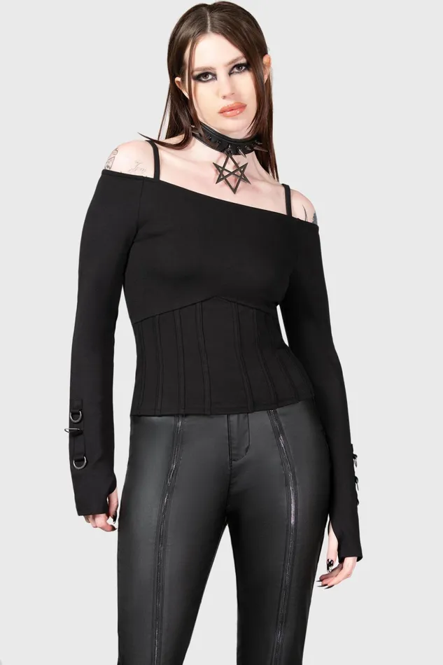 Women Long Sleeves Killstar Desolate Cold Shoulder Top