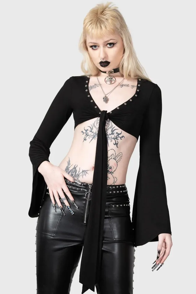 Women Long Sleeves Killstar Elegy Front Tie Top