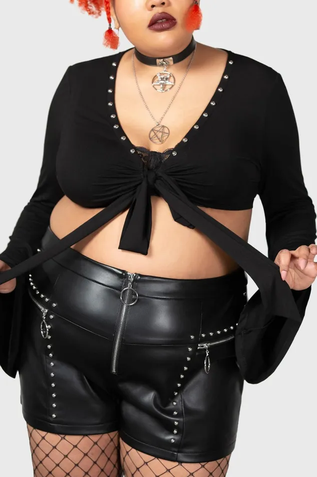Women Long Sleeves Killstar Elegy Front Tie Top