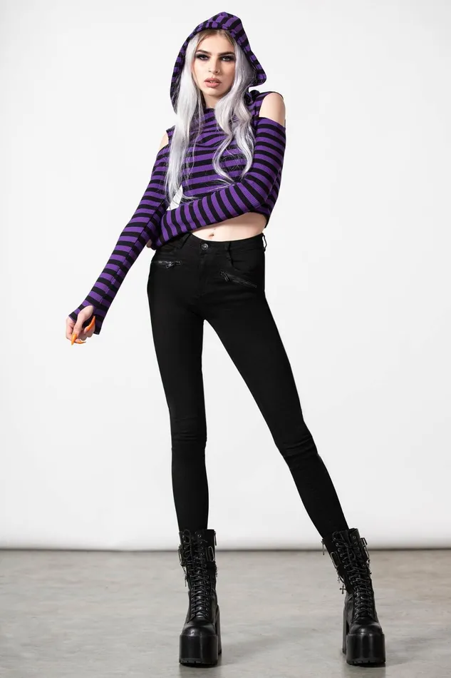 Women Long Sleeves Killstar Zephyr Hooded Top PURPLE
