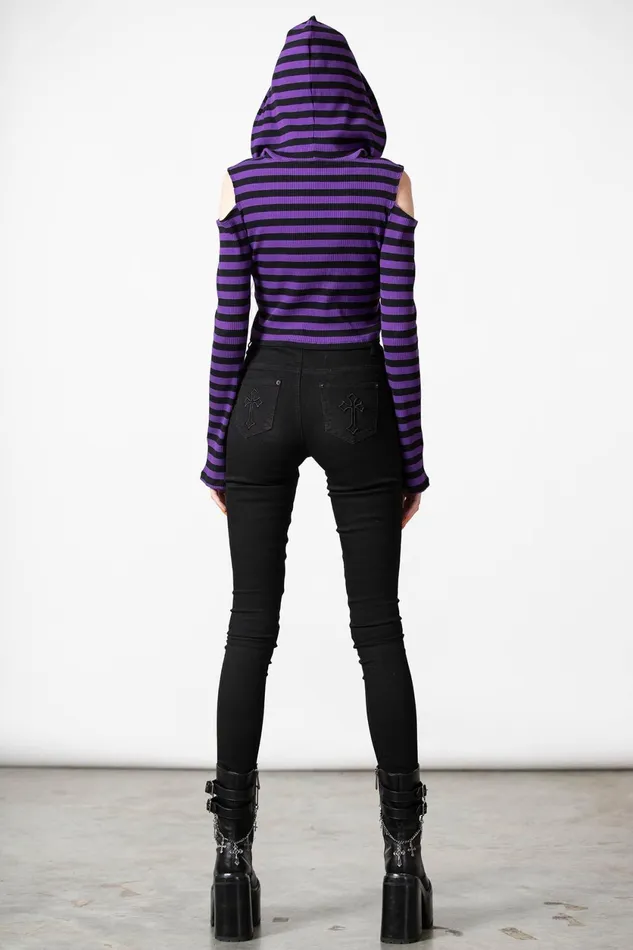 Women Long Sleeves Killstar Zephyr Hooded Top PURPLE