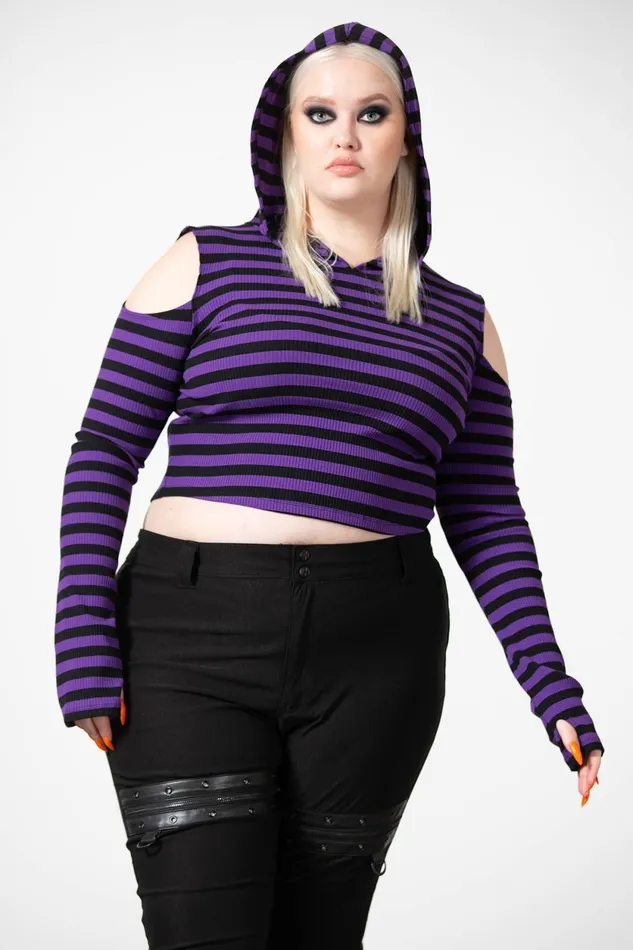Women Long Sleeves Killstar Zephyr Hooded Top PURPLE